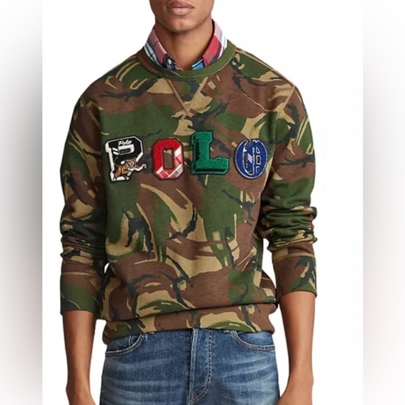 Ralph Lauren Polo Camo Fleece Sweatshirt crewneck long sleeves prep collegiate